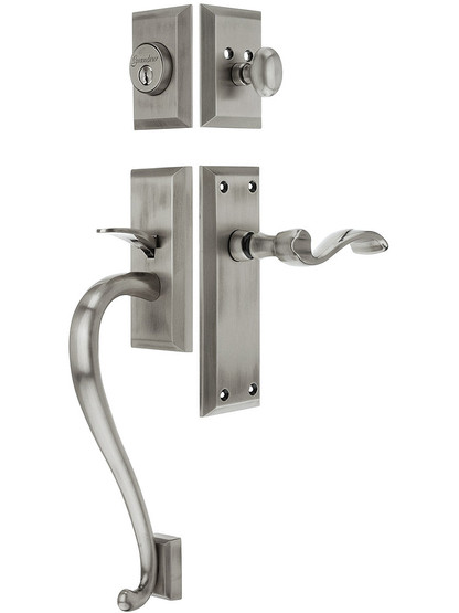 Fifth Avenue Entry Lock Set in Antique Pewter Finish with Left-Handed Portofino Lever and